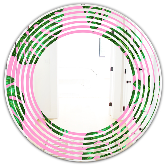 Designart 24-in x 24-in Tropical Palm Leaves III Modern Round Mirror in Green