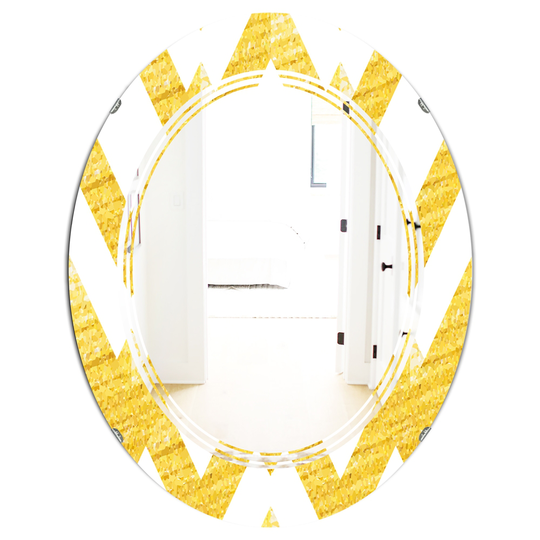 Designart 31.5-in x 23.7-in Gold Glittering Lines Pattern Modern Oval Wall Mirror