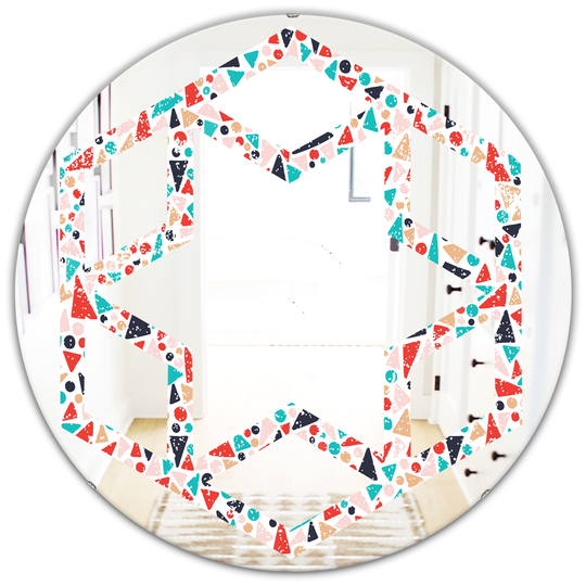 Designart Multicolour 24-in Round Retro Abstract Pattern Design II Polished Wall Mirror