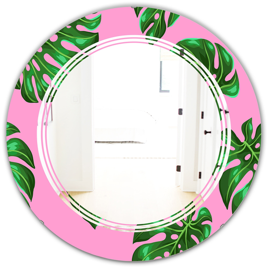 Designart 24-in Tropical Palm Leaves III Modern Round Decorative Mirror in Green