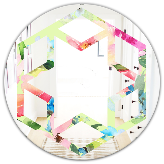 Designart Canada 24-in L x 24-in W Round Pink Floral Botanical Retro Polished Wall Mirror