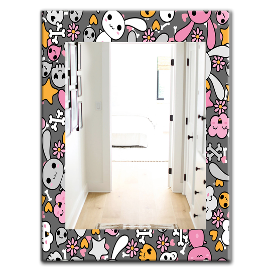 Designart Canada 35.4-in L x 23.6-in W Rectangle Little Rabbit Kawall with Pink Flowers Polished Wall Mirror