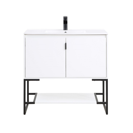 Manhattan Comfort Scarsdale 36-in White Single Sink Bathroom Vanity with White Ceramic Top