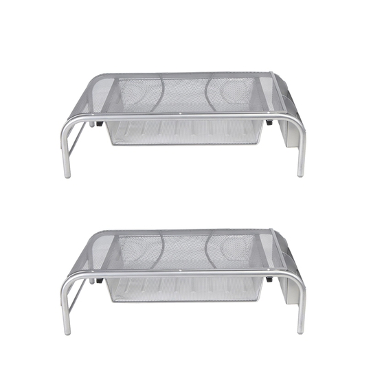 Mind Reader 12.2-in Silver Traditional Adjustable Monitor Stand with 1-Drawer - 2-Pack