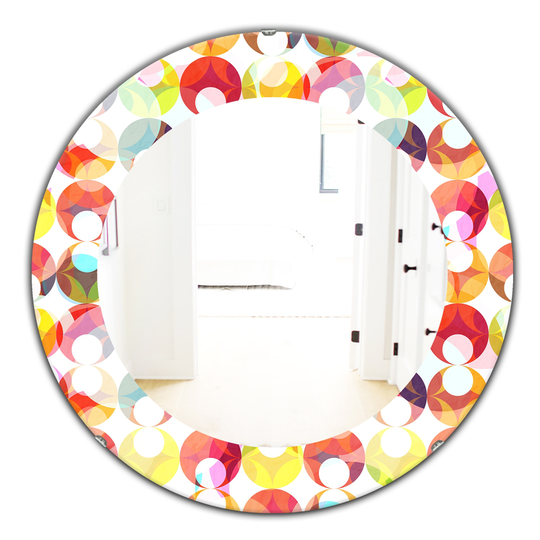 Designart 24-in x 24-in White Abstract Pattern with Colourful Circles Modern Mirror