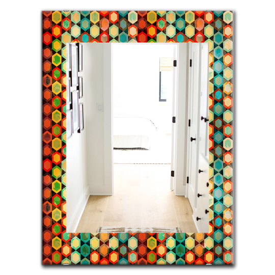 Designart 35.4-in x 23.6-in Honeycomb Modern Mirror in Red