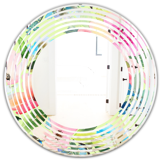Designart Canada 24-in W x 24-in L Round Floral Botanical Retro Polished Wall Mirror