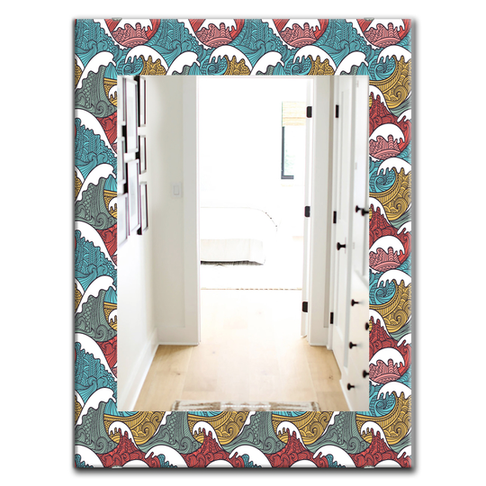 Designart 35.4-in x 23.6-in Blue Colourful Waves Pattern Traditional Mirror