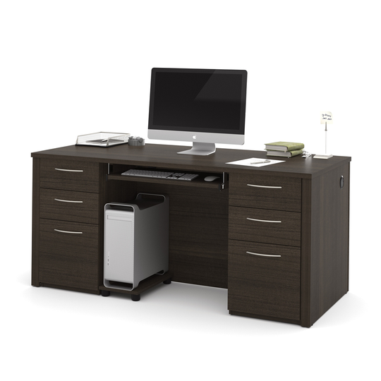 Bestar Embassy 66-in Executive Desk with Two Pedestals - Dark Chocolate
