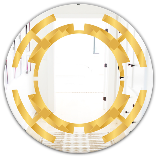 Designart 24-in x 24-in Golden Geometric I Modern Round Wall Mirror in Gold