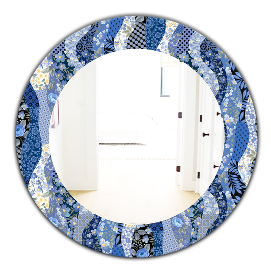 Designart 24-in x 24-in Blue Patchwork Pattern with Roses Traditional Mirror