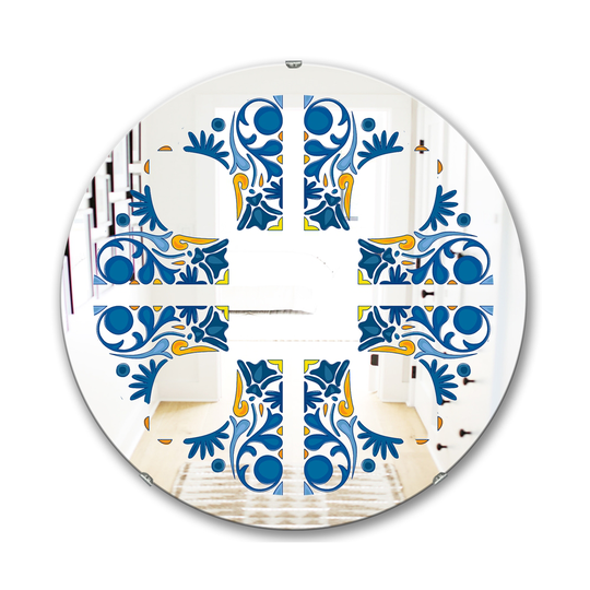 Designart Tiles Round 24-in L x 24-in W Polished Eclectic Blue Wall Mounted Mirror