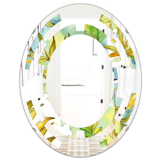 Designart 31.5-in x 23.7-in Retro Tropical Foliage Modern Oval Mirror in Green