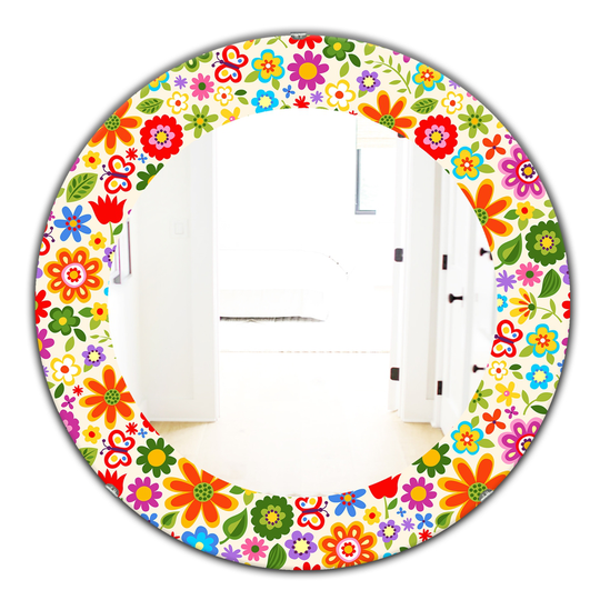 Designart 24-in x 24-in Green Retro Flower Pattern Bohemian and Eclectic Mirror