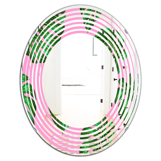 Designart 31.5-in x 23.7-in Tropical Palm Leaves III Modern Oval Wall Mirror - Green