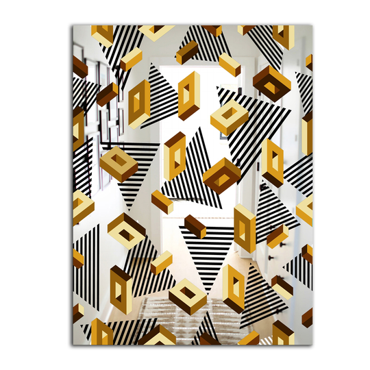 Designart Capital Gold Lively 4 Rectangular 35.4-in L x 23.6-in W Polished Glam Black Wall Mounted Mirror