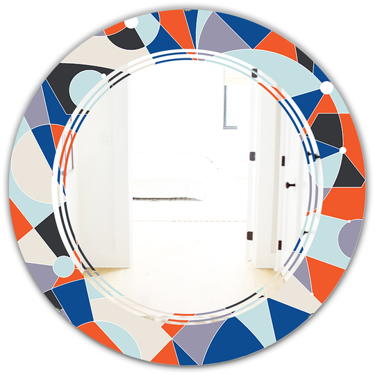 Designart Orange 24-in Round Retro Geometric Grid IV Polished Wall Mirror
