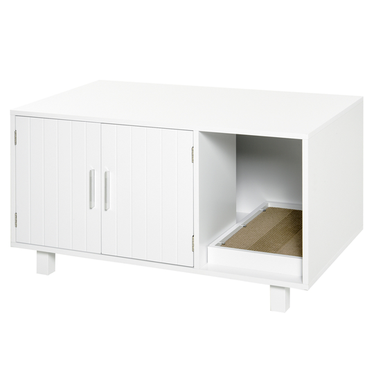 PawHut Wooden Pet Litter Box Enclosure Kitten House - White