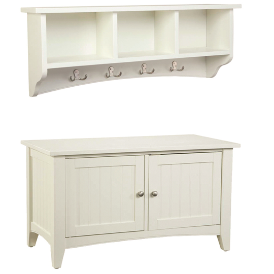 Alaterre Shaker Cottage Ivory 4-Hook Hook Rack with Storage and Cabinet Bench