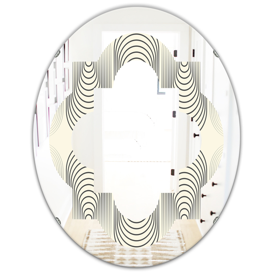 Designart 31.5-in L x 23.7-in W Oval Grey Monochrome Geometric Pattern X Polished Wall Mirror