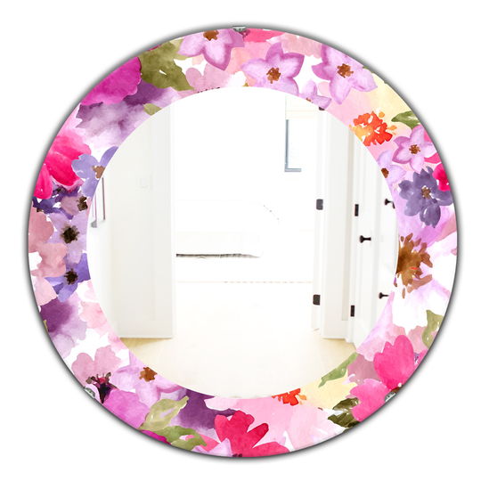 Designart Canada 24-in L x 24-in W Round Pink Blossom Traditional Polished Wall Mirror