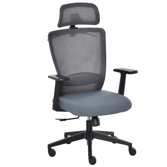 Vinsetto Grey Ergonomic Adjustable Height Swivel High-Back Desk Chair with Lumbar Support