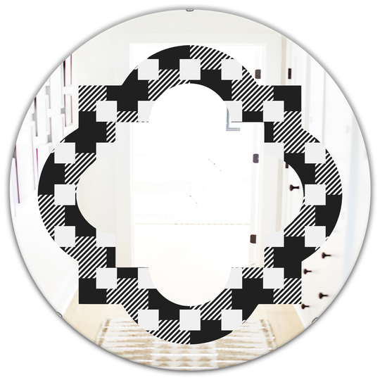 Designart 24-in x 24-in Geometric Monochrome Pattern II Modern Round Decorative Mirror in Black