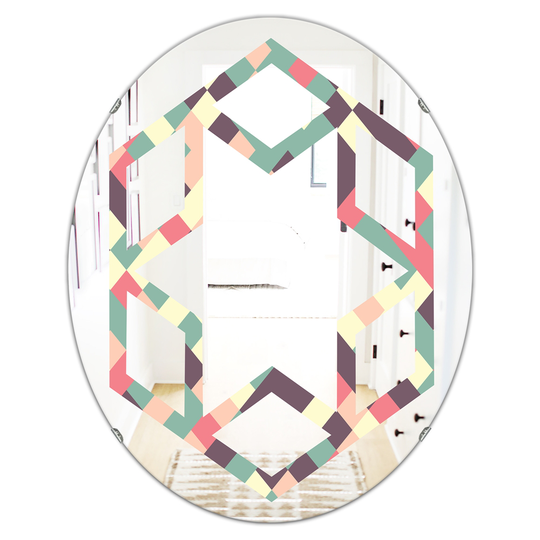 Designart Retro Square Design IV Modern Oval Wall Mirror in Multi-Colour