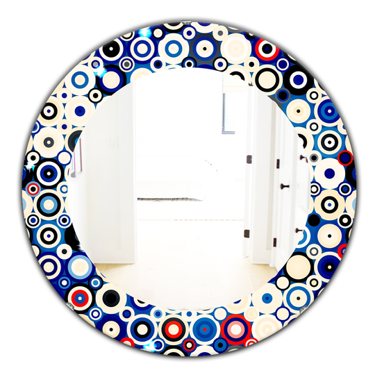 Designart Canada 24-in L x 24-in W Round Retro Stars and Dots in Disco Style Polished Wall Mirror