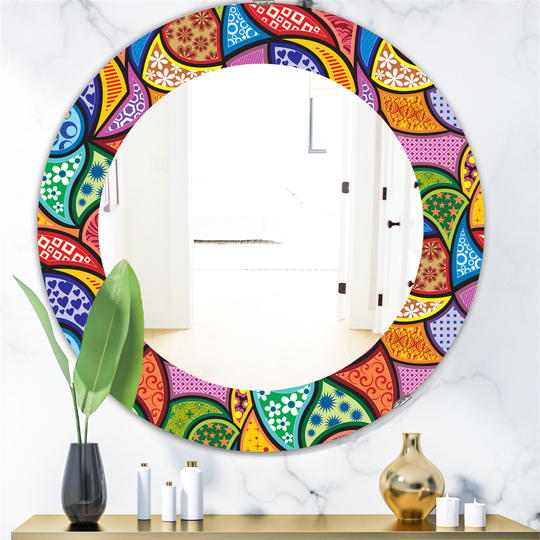 Designart 24-in x 24-in Blue Abstract Colorful Pattern Bohemian and Eclectic Mirror