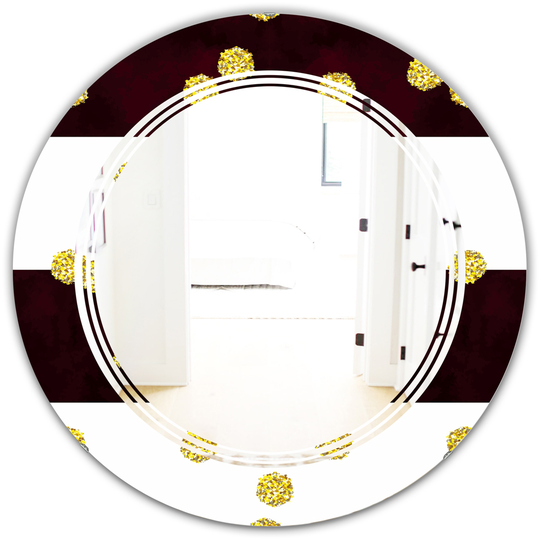 Designart 24-in x 24-in Gold Polka Dot Pattern I Modern Round Wall Mirror in Black
