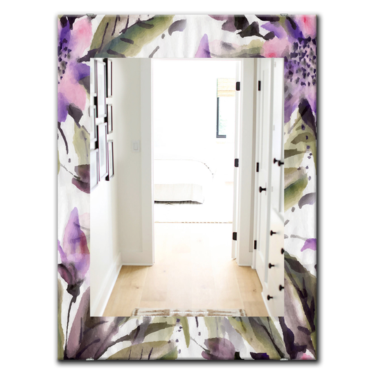 Designart Canada 35.4-in L x 23.6-in W Rectangle Purple Blossom Polished Wall Mirror