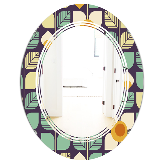 Designart 31.5-in x 23.7-in Botanical Retro Design III Modern Oval Mirror in Blue