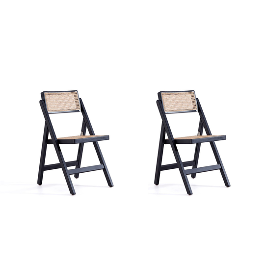 Manhattan Comfort Pullman Contemporary Black/Natural Cane Dining Chair with Wood Frame - Set of 2