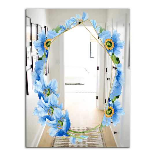 Designart Efflorescent Gold Simple 7 Rectangular 35.4-in L x 23.6-in W Polished Country Blue Wall Mounted Mirror