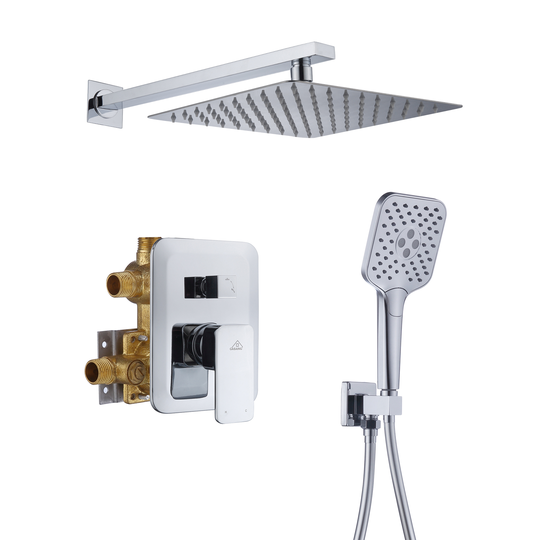 CASAINC Polished Chrome 3-Spray Wall Mounted Rain Shower Faucet with Pressure Balanced Valve