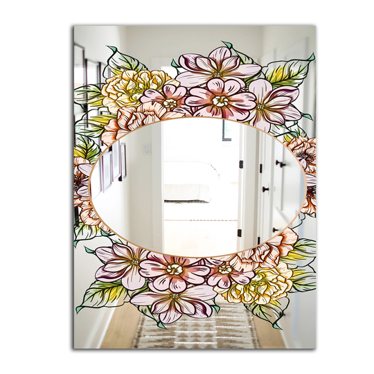 Designart Garland Sweet 29 Rectangular 35.4-in L x 23.6-in W Polished Country Yellow Wall Mounted Mirror