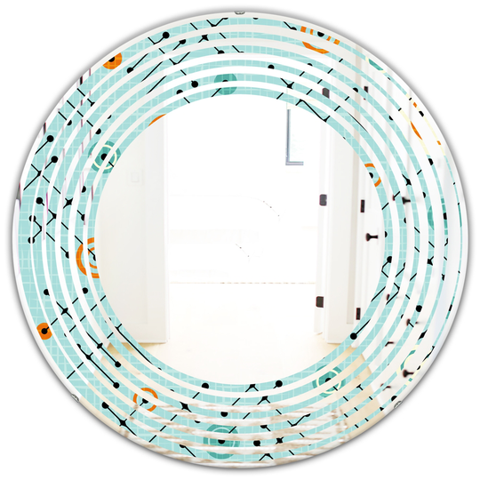 Designart Blue 24-in Round Retro Abstract Design XIV Modern Polished Wall Mirror