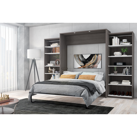 Bestar Cielo Full Murphy Bed Integrated Storage White & Bark Grey