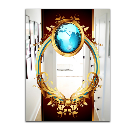 Designart Ring of the World Rectangular 35.4-in L x 23.6-in W Polished Eclectic Black Wall Mounted Mirror