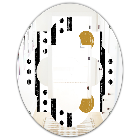 Designart Retro Geometrical Abstract Minimal Pattern VII Modern Oval Mirror in Black