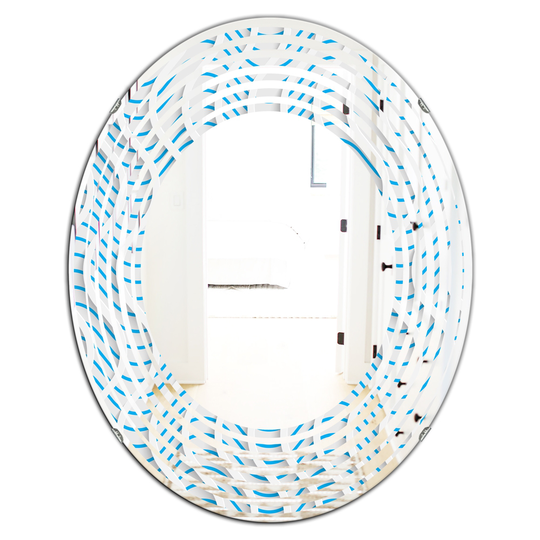 Designart 31.5-in L x 23.7-in W Oval 3D White and Light Blue Pattern II Modern Polished Wall Mirror
