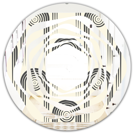 Designart 24-in Round Grey Retro Curved Minimal Geometric Ornament II Polished Wall Mirror