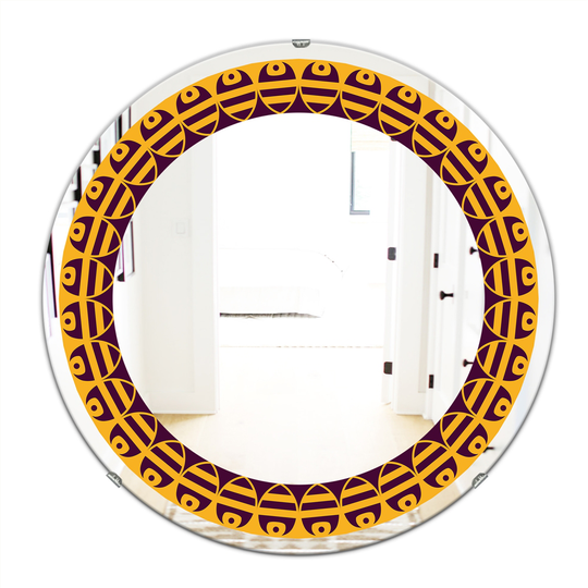Designart Round 24-in L x 24-in W Polished Mid-Century Brown/Yellow Wall Mounted Mirror