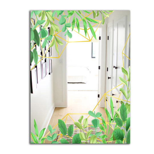 Designart Efflorescent Gold Green 4 Rectangular 35.4-in L x 23.6-in W Polished Country Wall Mounted Mirror