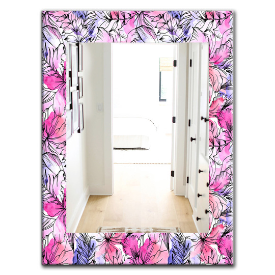 Designart 35.4-in x 23.6-in Pink Blossom Modern Mirror