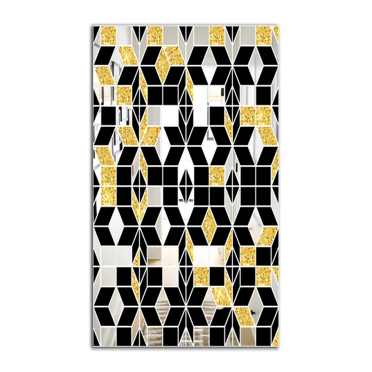 Designart Triangular Diamond Universe 1 Rectangular 35.4-in L x 23.6-in W Polished Mid-Century Black Wall Mounted Mirror