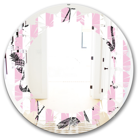 Designart Round 24-in Flamingo on Pink Modern Polished Wall Mirror