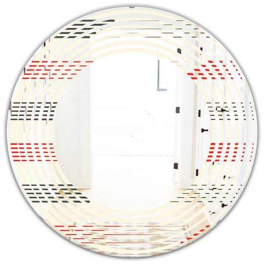 Designart Red Round 24-in Horizontal Retro Geometrical Pattern I Polished Wall Mirror