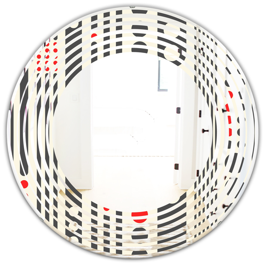 Designart Black Round 24-in Retro Geometrical Abstract Minimal Pattern II Polished Wall Mirror